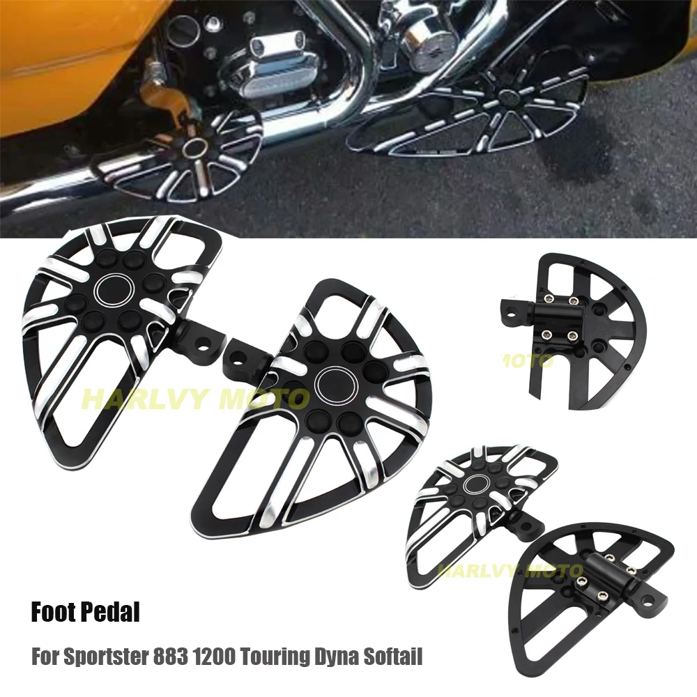 

Foundry Pedal Black And Cast Chrome CNC Floorboards Pedal Fit For Sportster 883 1200 Touring Dyna Softail