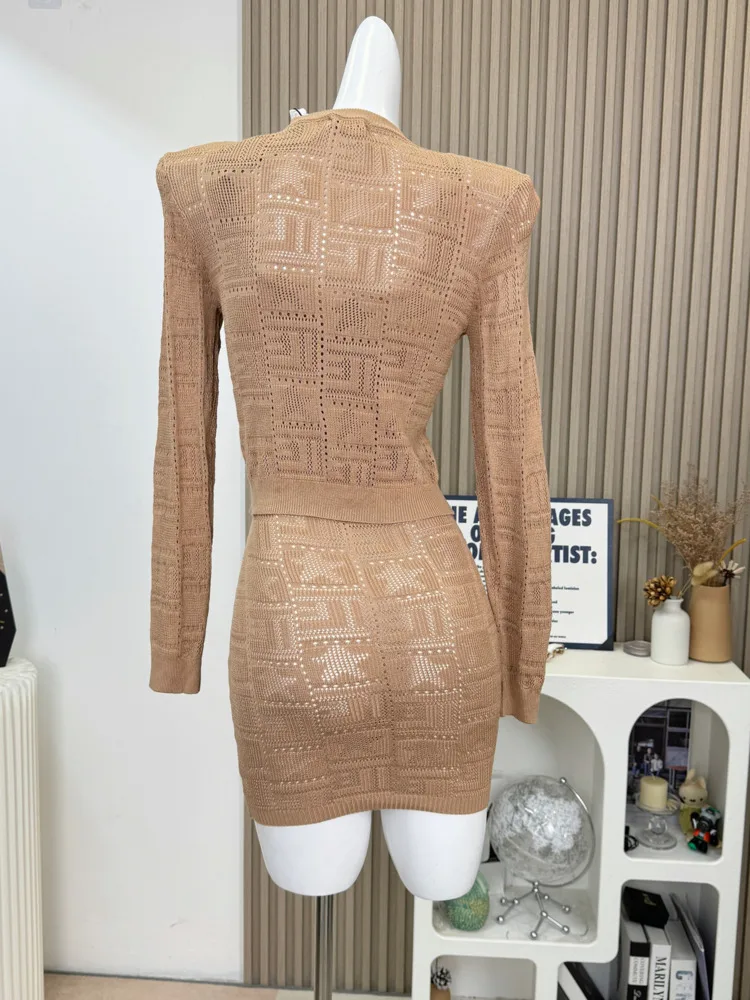 Осенний вязаный костюм с небольшим ароматом женский кардиган длинными рукавами +