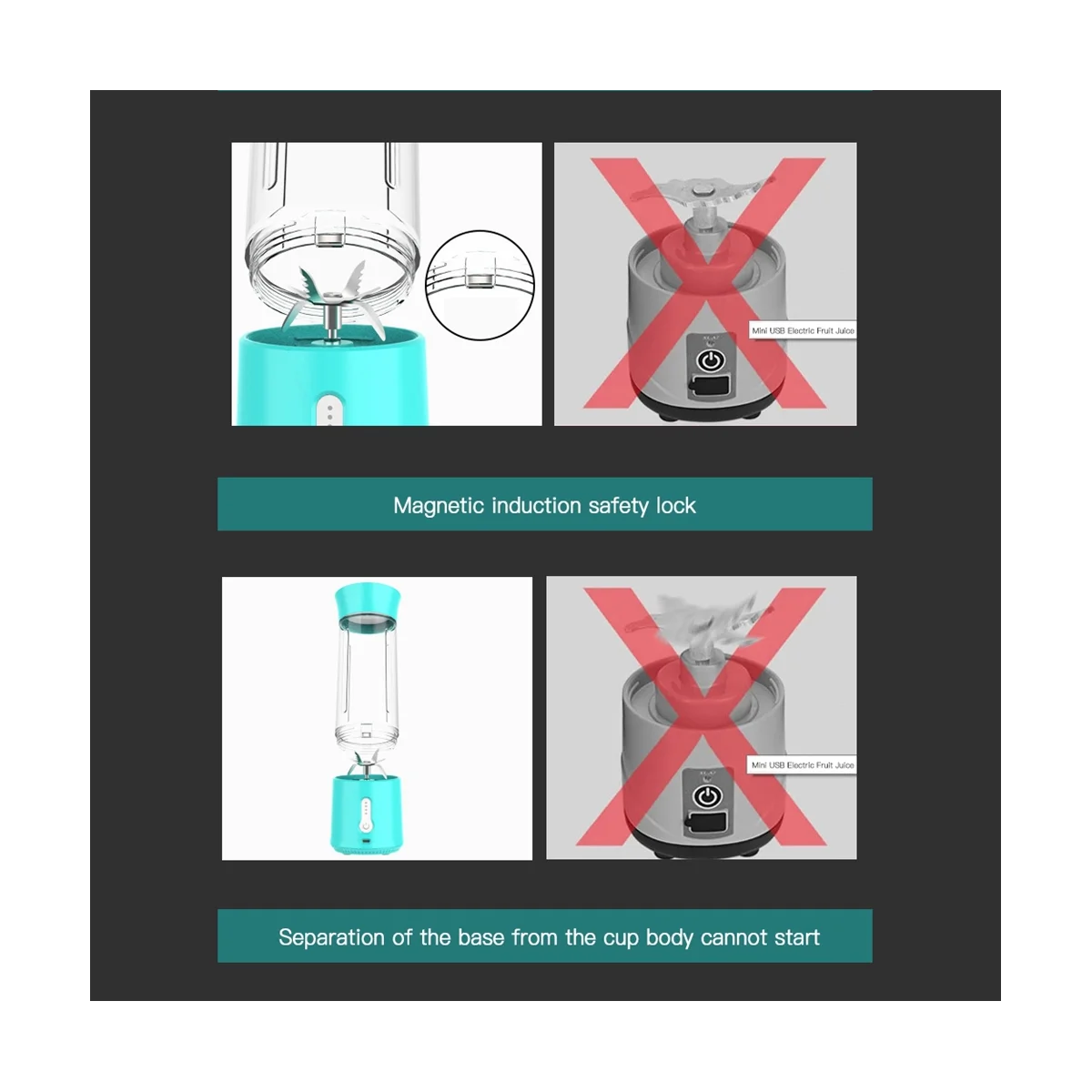 Portable Electric Blender Mini Handheld Fruit Mixer with 6 Blades Personal USB Rechargeable Juices Cup 500ML-C