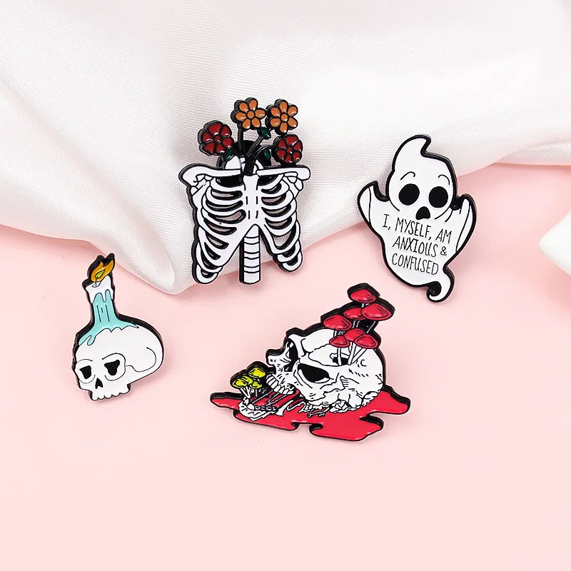

Dear-you White small ghost badge skull candle brooch mushroom skull trend alloy combination brooch interesting accessories