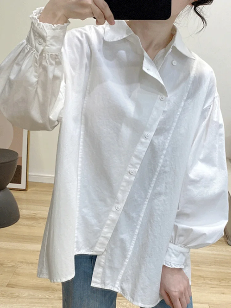

Asymmetric Single Breasted Shirt For Women Pink Long Sleeve Big Size Loose Blusas 2023 Autumn New Tide Female Top Y990