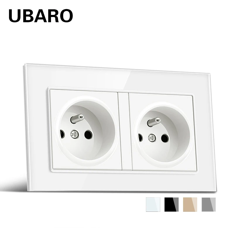 

UBARO 172*86 French Standard Tempered Glass Panel Wall Socket Power Plug With Usb 5V 2100mA Electrical Home Outlet 110- 250V 16A