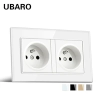 ubaro 17286 french standard tempered glass panel wall socket power plug with usb 5v 2100ma electrical home outlet 110 250v 16a
