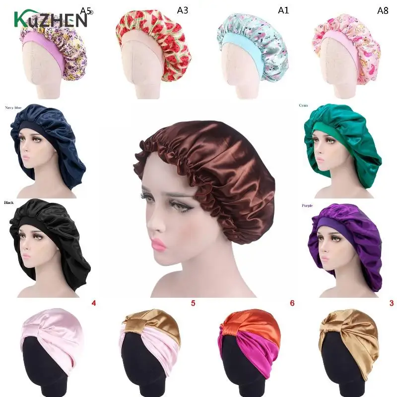 

29 Styles Adjust Satin Bonnet Hair Styling Cap Long Hair Care Women Night Sleep Hat Silk Head Wrap Shower Cap Hair Styling Tools