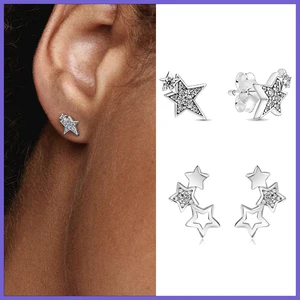 Original Silver color Earring Sparkling Asymmetric Stars Earrings For Women Wedding Gift Fine Europe