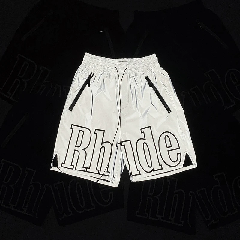 3M Reflective HighStreet Short Pants Available Rhude Shorts Oversize Rhude Top Quality Yellow Drawstring Breathable Beach Shorts
