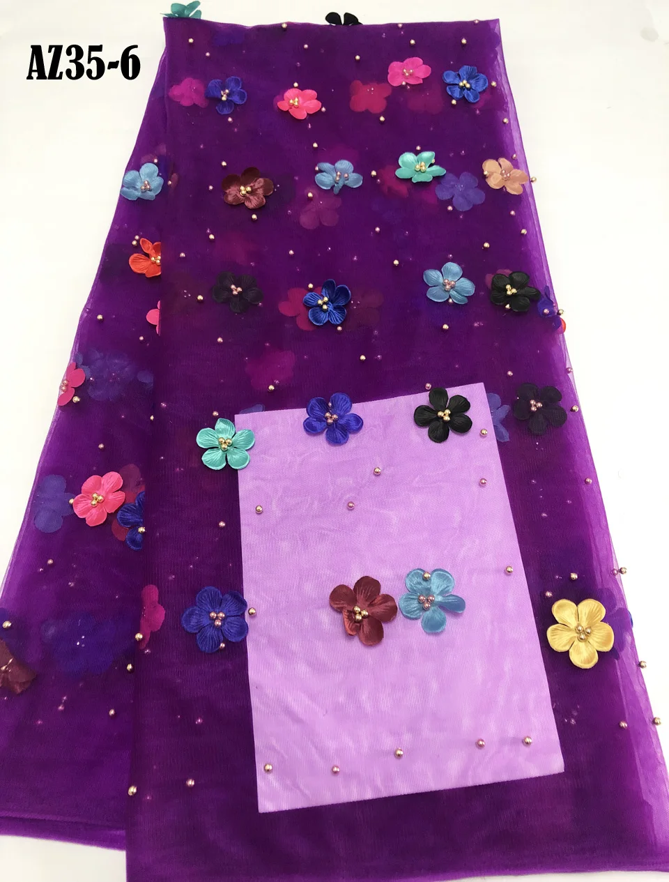 

BEAUTIFICAL Purple French Lace Fabrics Latest Elegant 3d Appliques Tulle Mesh Lace Fabric with Beads Nigerian Lace 5yards AZ36-1