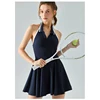New With Logo Summer Nylon Hanging Neck Tennis Sports One Piece Dress With Chest Pad Open Back Yoga Fitness Badminton Sweatshirt 3