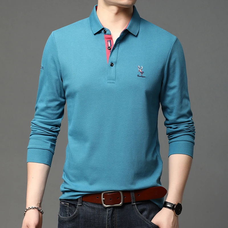 

Рубашка-поло мужская с длинным рукавом, 100% хлопок, вышивка