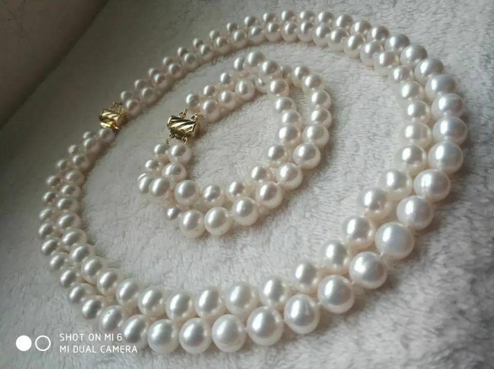 

AAA+ 9-10mm 2 Strands Real South Sea White Pearl Bracelet 7.5inch & Necklace 36inch