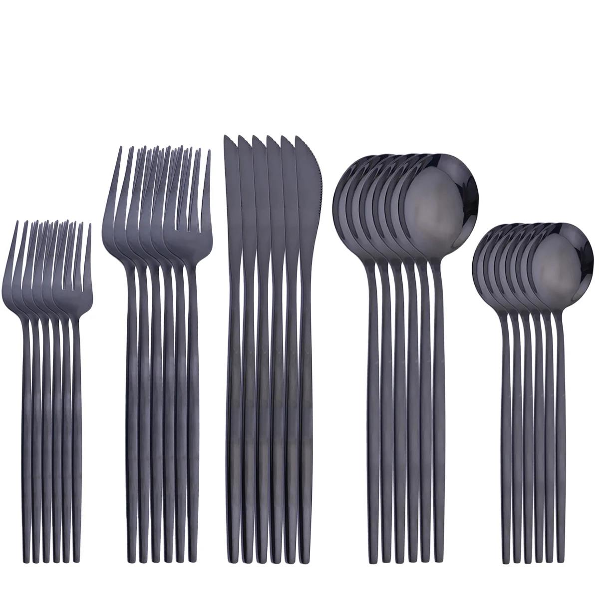 

Black Dinnerware Set Stainless Steel 30Pcs/Set Tableware Knife Dessert Fork Spoon Spoon Cutlery Set Kitchen Mirror Flatware
