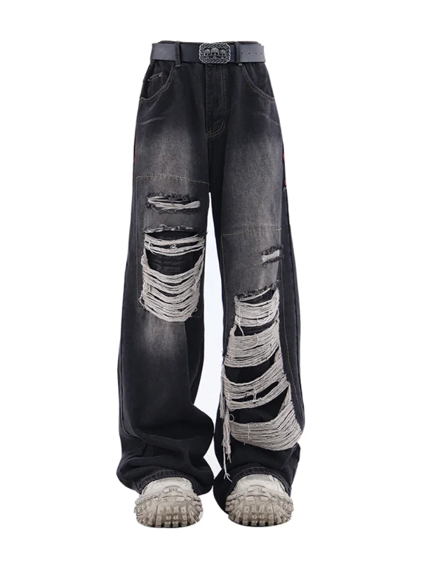 

Women Baddie Grunge Gyaru Harajuku Fashion Ripped Denim Pants Baggy Jean Long Trousers Y2k Streetwear 2000s Aesthetic Tide Chic