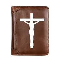 classic cross jesus cover genuine leather men wallet fashion pocket slim card holder male short coin purses