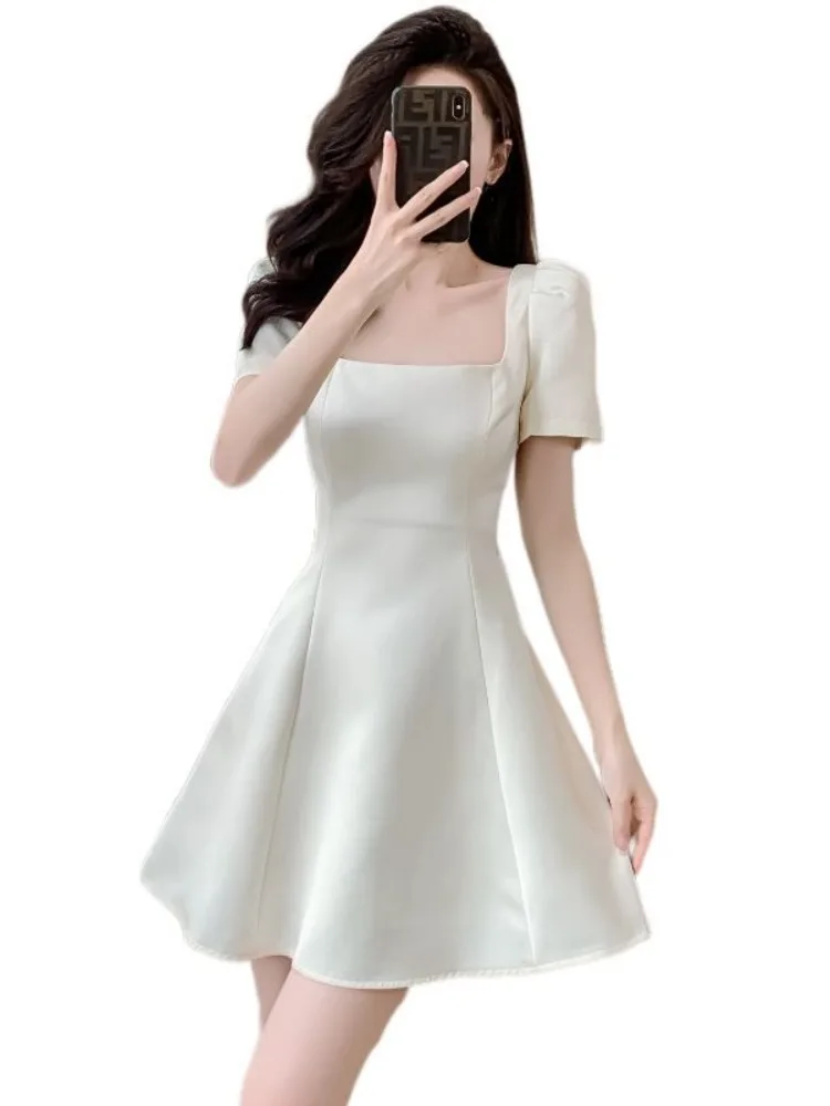 2024 новое летнее платье с квадратным воротником во французском стиле