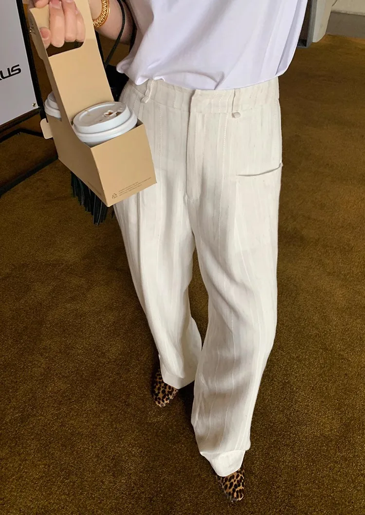 

High quality communication and diligence_ Comfortable Tian Si Ma Texture Wide Leg Pants Women's Summer White Casual Pants