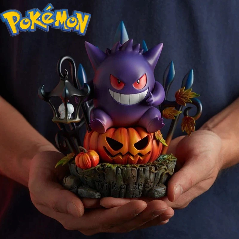 

Pokemon Anime Gengar King Figure Halloween Geng Ghost Pumpkin Lantern Resin statue Doll figurines Decoration Children toy Gift