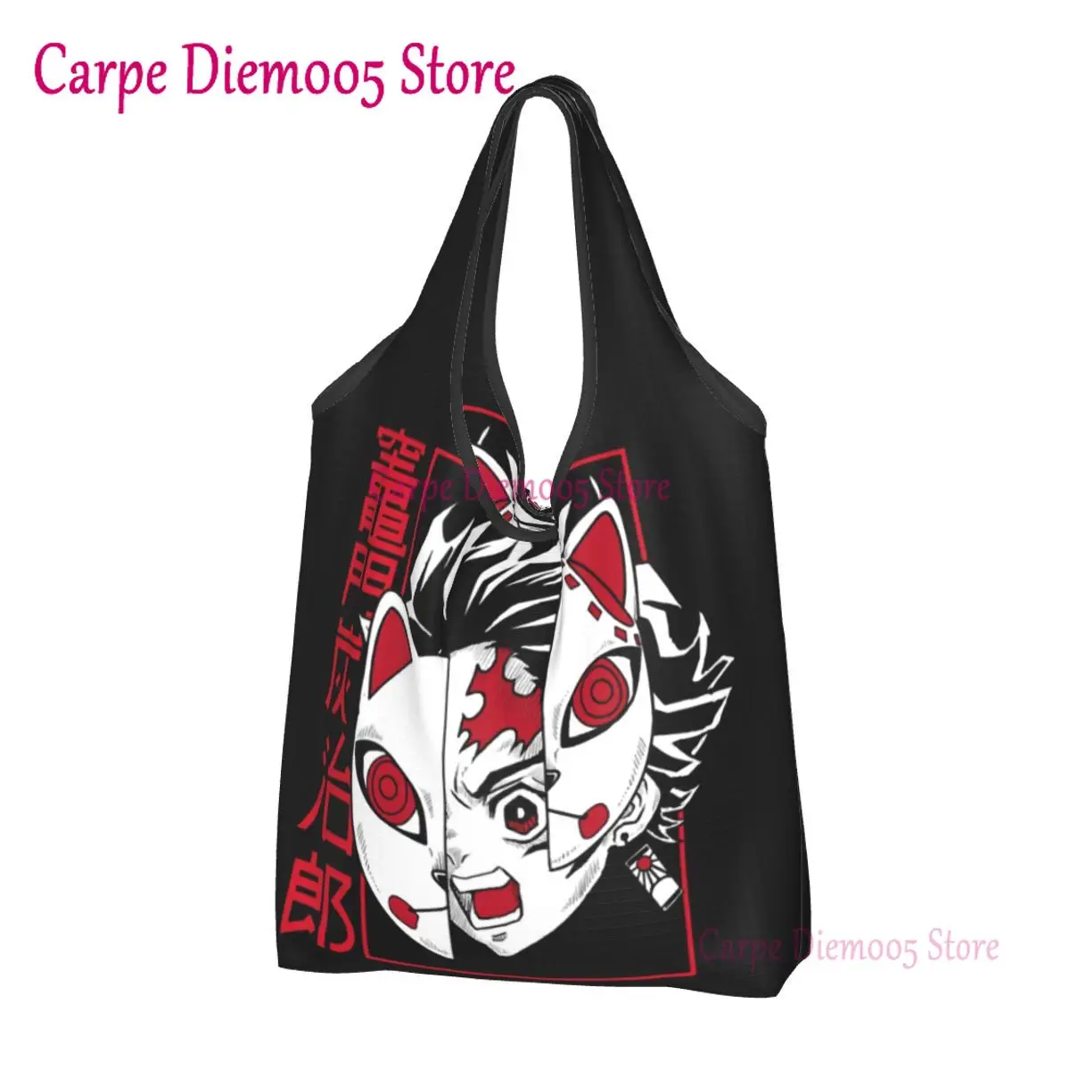 

Reusable Demon Slayer Kimetsu No Yaiba Shopping Bag Women Tote Bag Portable Kamado Tanjirou Groceries Shopper Bags