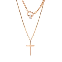 retro cross clavicle chain tide ring double layer titanium steel necklace for women