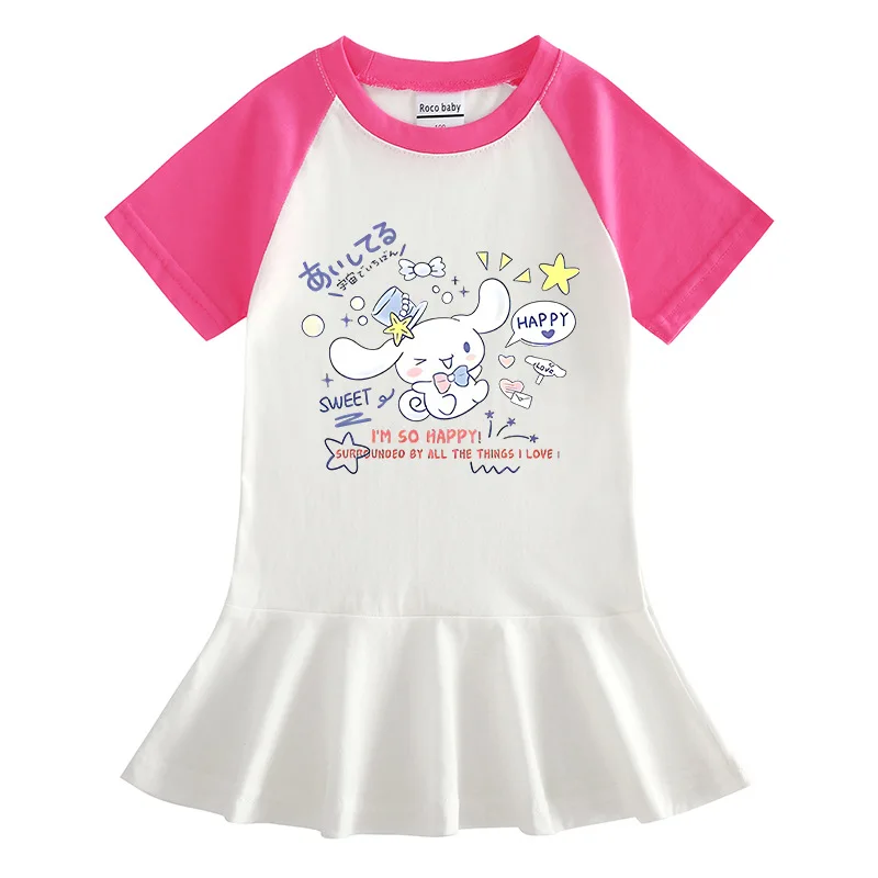 

Sanrio Cinnamon Dog 2023 Summer Korean Children's Clothing Cartoon Girl Dress Contrast Color Western Style Pleated Skirt
