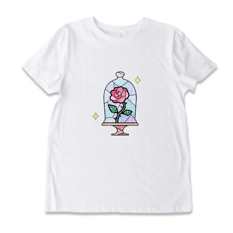 

Футболка Красавица и чудовище, белая футболка, хлопковые повседневные топы из сукна, черная футболка, женская одежда