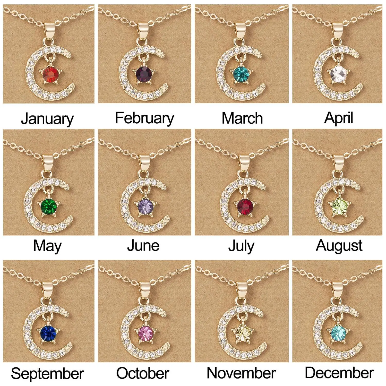 

Birthstone Month Necklace European And American New December Star Pendant Paper Card Necklace Female