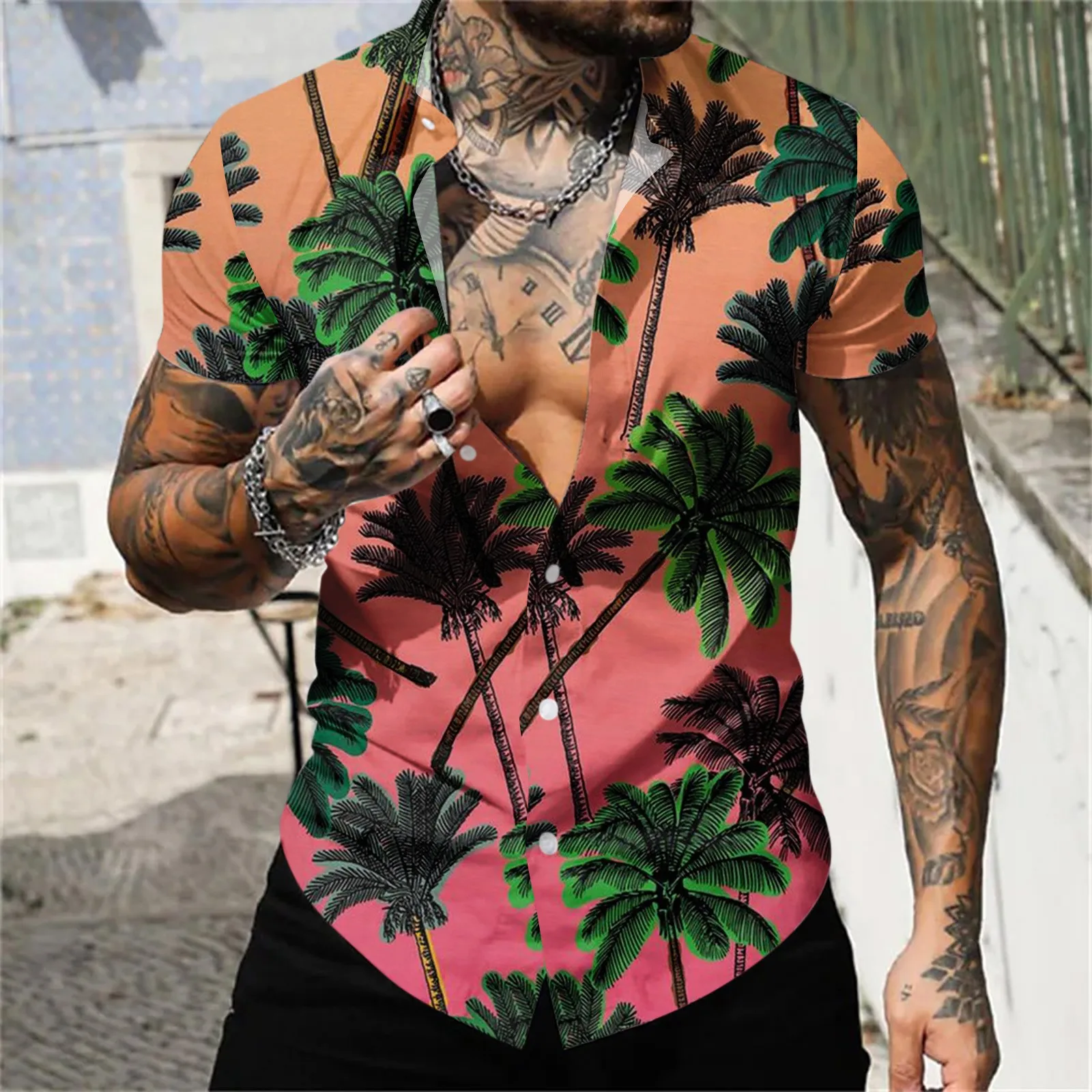 

Мужская свободная рубашка с коротким рукавом, повседневный однобортный Кардиган с 3d принтом, Пляжная гавайская рубашка, лето