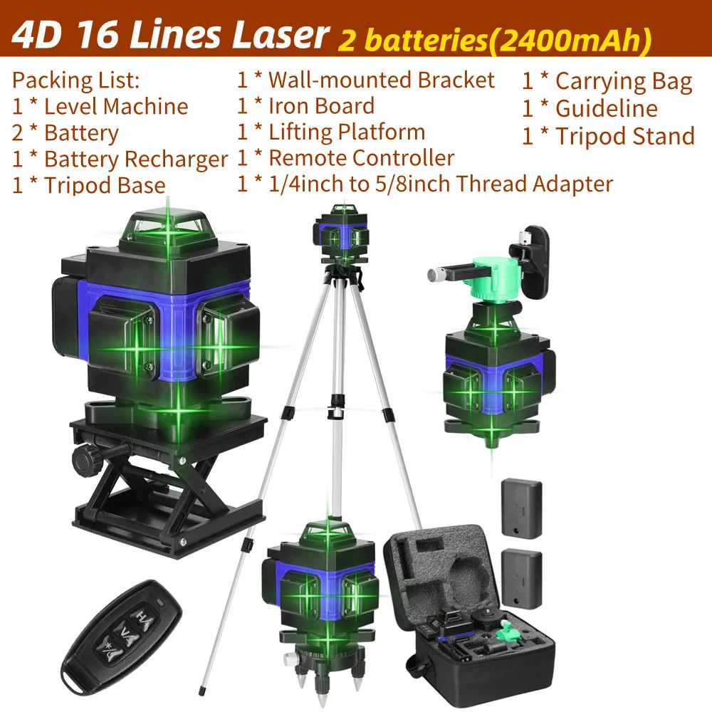 

Лазерный уровень Meterk 12/16 линий зеленый 3°/4D
