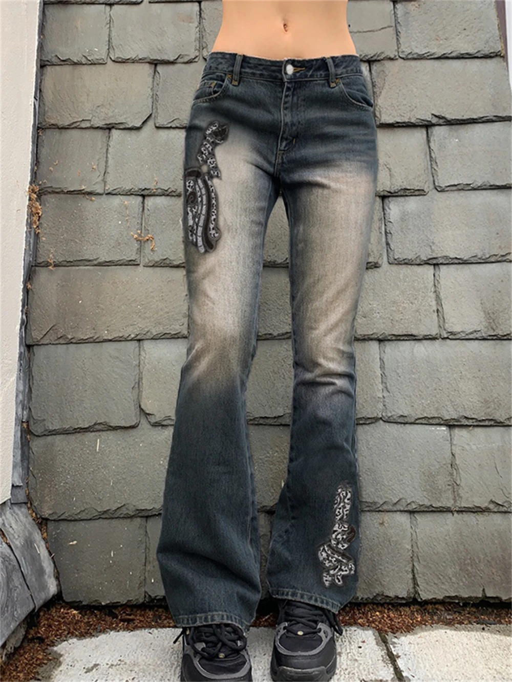 

Y2K Fairycore Grunge Low Waist Jeans Women Vintage Fashion Embroidery Skinny Denim Pants Female Slim Fit Casual Streetwear