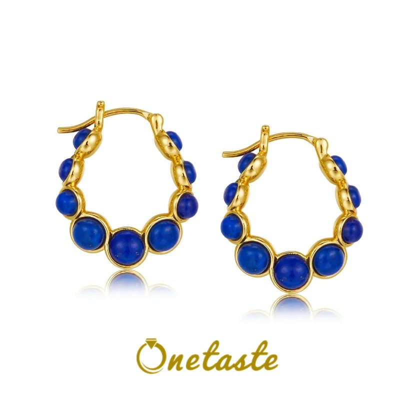 

Natural Lapis Lazuli 925 Sterling Silver Gold Plated Hoop Earrings For Women Minimalism Simple Blue Stone Chic Earring 2023 New
