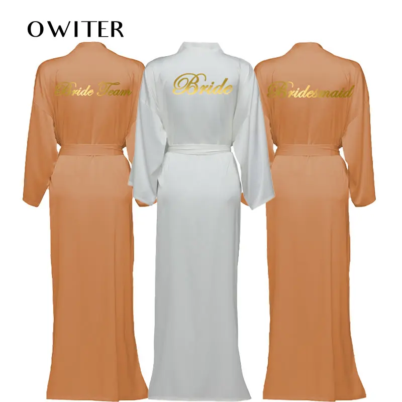 

2021 Satin Chiffon Robes Long Robes Long Sleeve Orange Custom Bridesmaid Robes Bride Robe Women Long Wedding Bathrobe Homewear