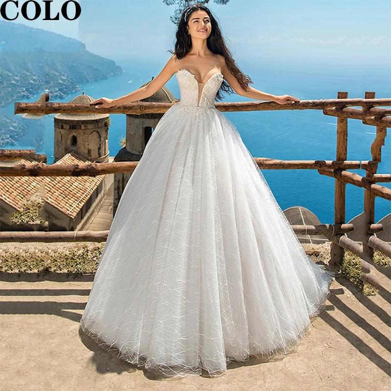 

Luxury Sweetheart Collar Sleeveless Floral Appliques A-Line Wedding Dress 2022 For Bride Ball Gown Lace Up Boho Vestido De Novia