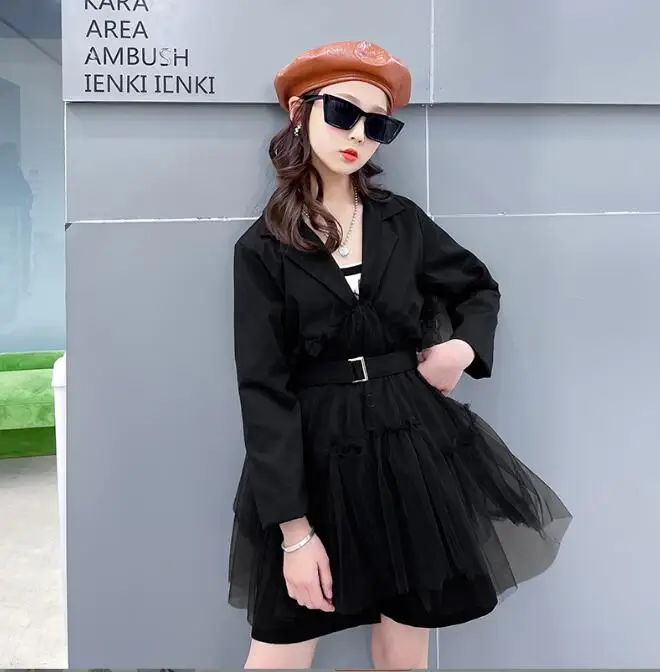 Женский блейзер составного кроя с поясом хлопковая вуаль в Корейском стиле