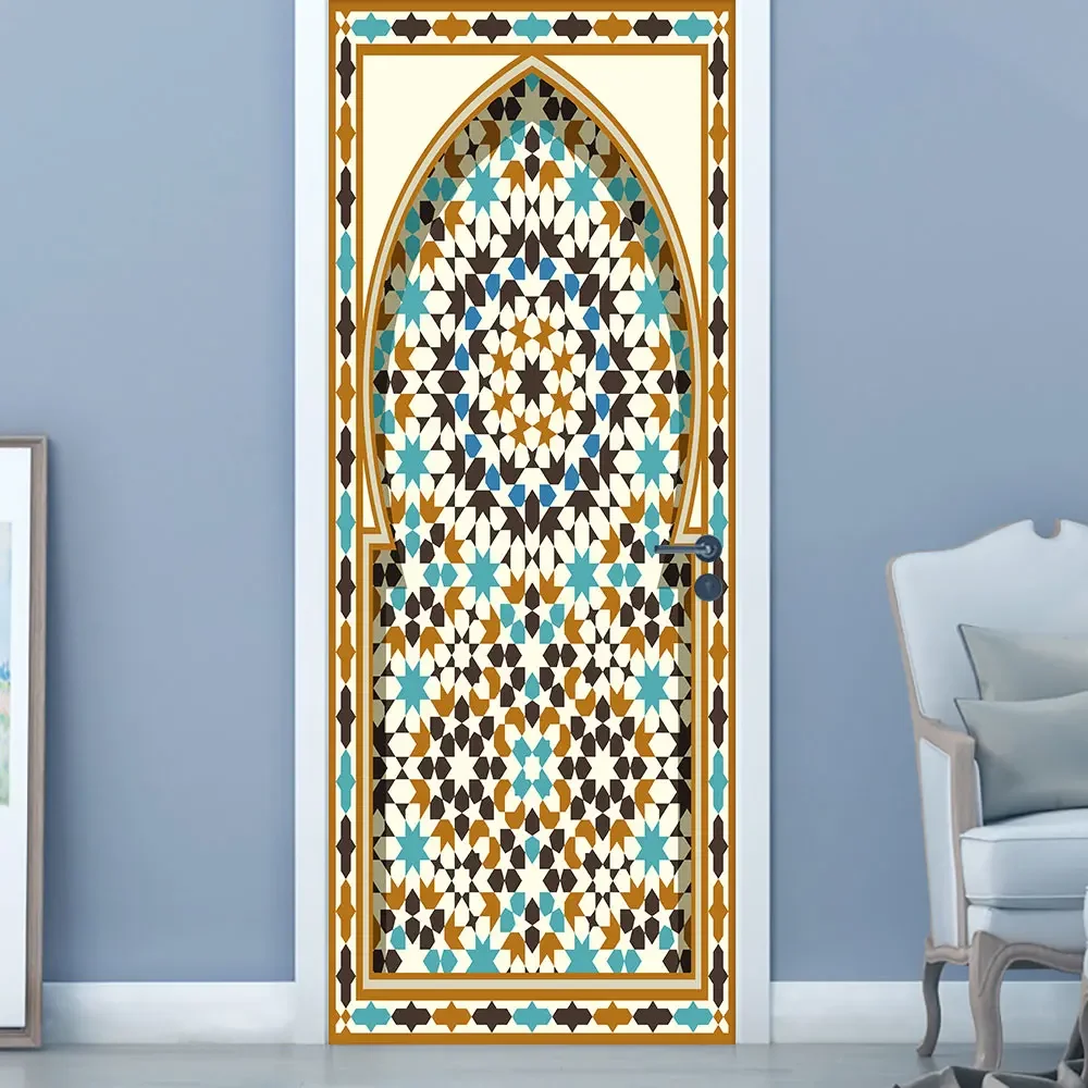 Мусульманский орнамент 3D реалистичные дверные обои самоклеящиеся Абстрактные