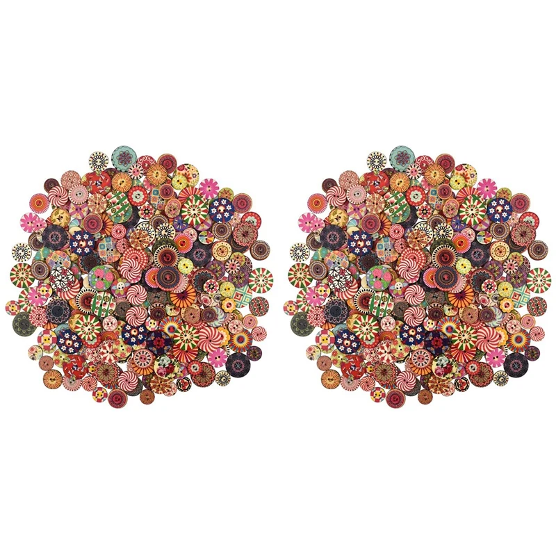 

600 шт., Разноцветные деревянные пуговицы с 2 отверстиями