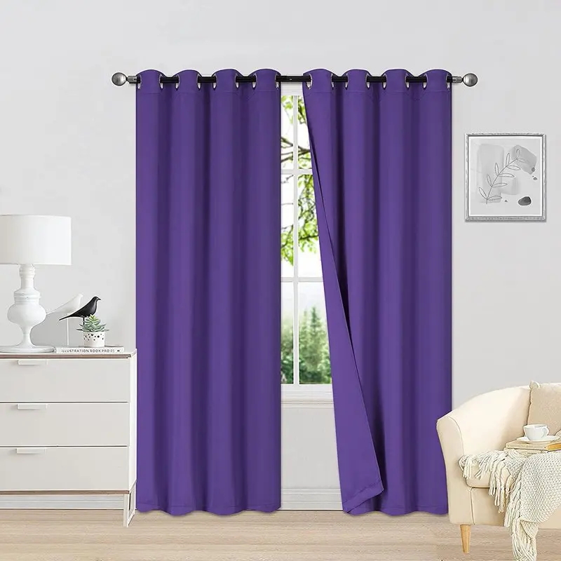 

2 Panel Woven Room Darkening Blackout Curtain Panels, Grommet, Solid Color, 52" W x 95" L, Soft Thermal Room Insulating Drapes f