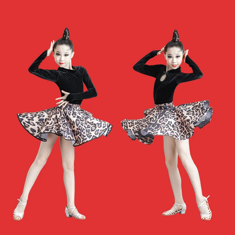

Latin Dance Dress Girls Long Sleeve Competition Dress Practice Dress Children's Dance Performance Clothing Autumn Winter