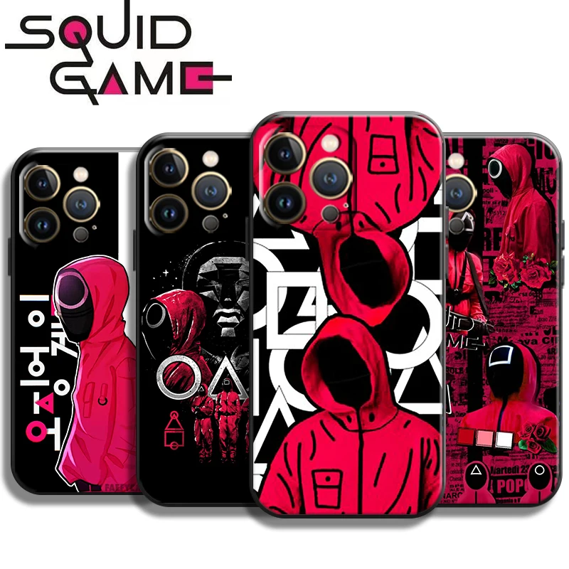 

Squid game Phone Case For Apple iPhone 13 12 11 Pro Mini X XR XS Max 5 5S 6 6S 7 8 Plus SE 2020 Liquid Silicon Black Back funda