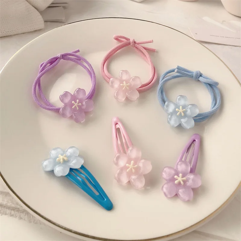

New Jelly Color Sakura Flower Hair Tie Rope Women Fashion Romantic Cherry Blossoms Flower Hair Rubber Bands Scrunchies