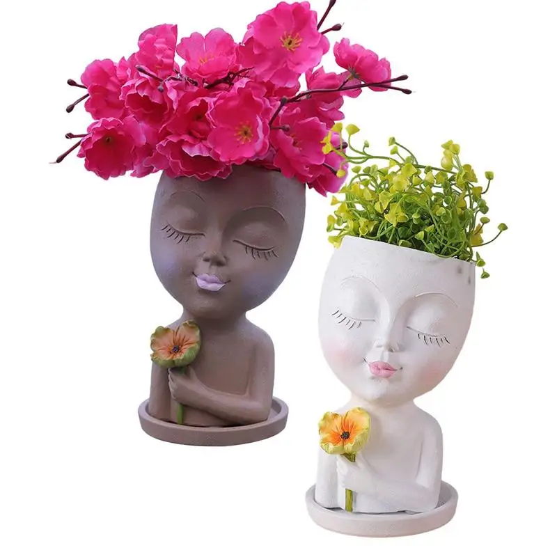 

Face Flower Pots Face Planters Pot For Indoor Outdoor Plants Cute Girl Cat Head Plant Pot Lady Face Vase Closed Eyes Planter