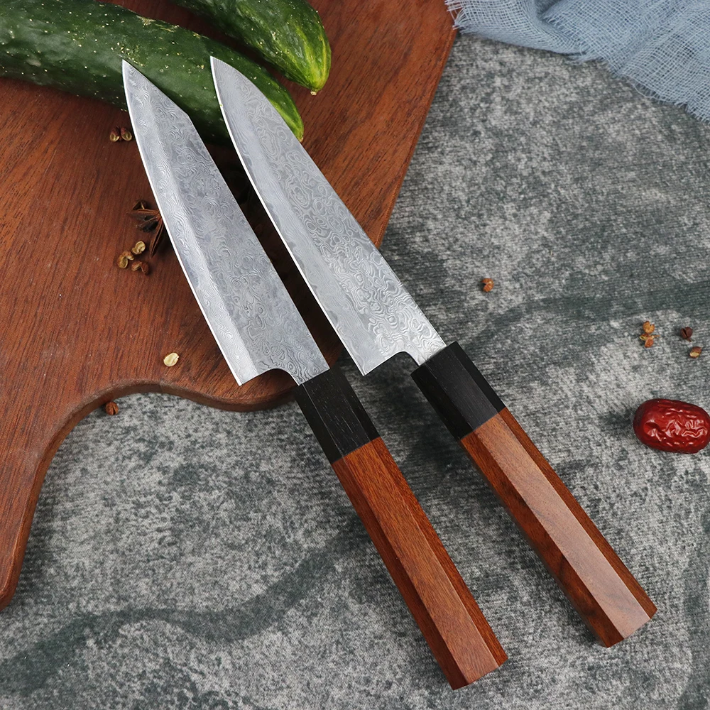 

VG10 Damascus Steel 5 Inch Fruit Knife Outdoor Kitchen Household High Hardness Chef EDC Tool Utility Knife Rosewood Handle