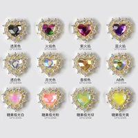 1pcs japan luxury glitter micro diamonds beaded love heart jewelry inlaid alloy nail art rhinestones decorations manicure charms