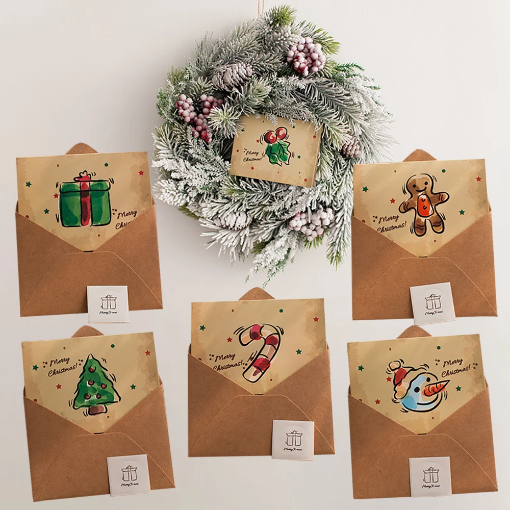 Рождественская открытка с винтажными крафтовыми конвертами рождественские