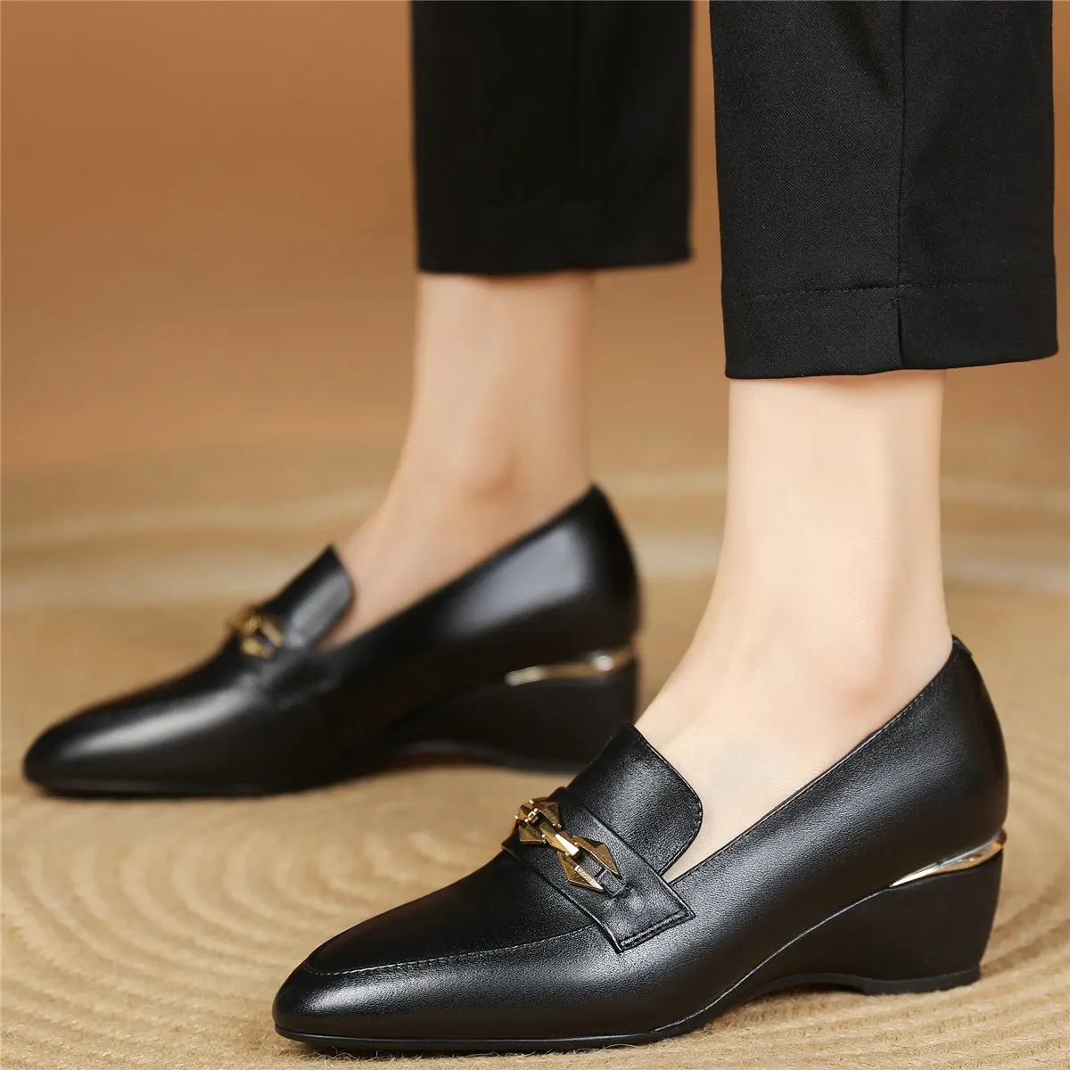 2023 Wedges Oxfords Shoes Women Genuine Leather Med Heels Platform Pumps Female Shallow Round Toe Fashion Sneakers Casual Shoes