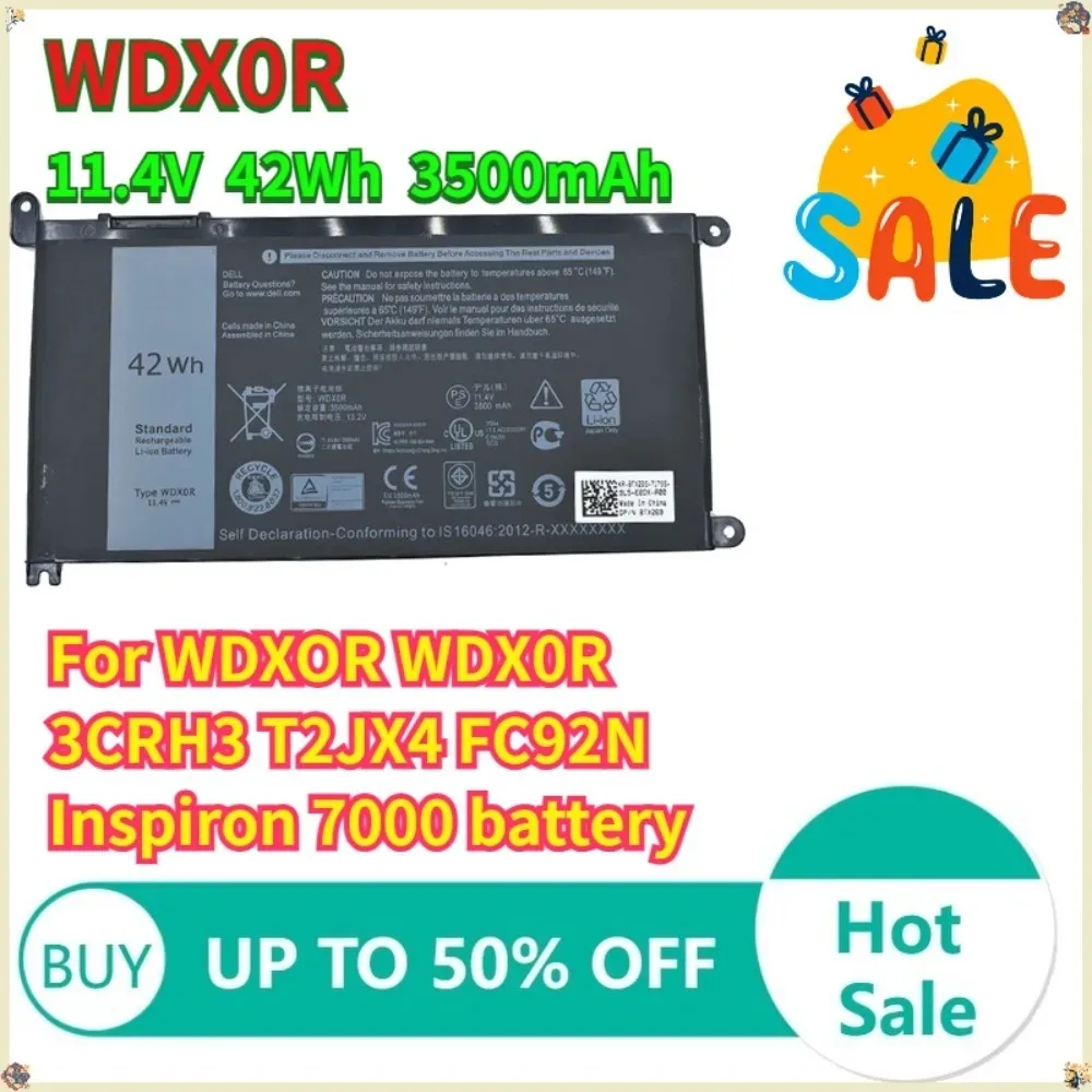 Фото Аккумулятор 11.4V 42Wh 3500mAh WDX0R 3CRH3 для ноутбуков WDXOR, WDX0R, 3CRH3, T2JX4, FC92N, Inspiron 7000 №1