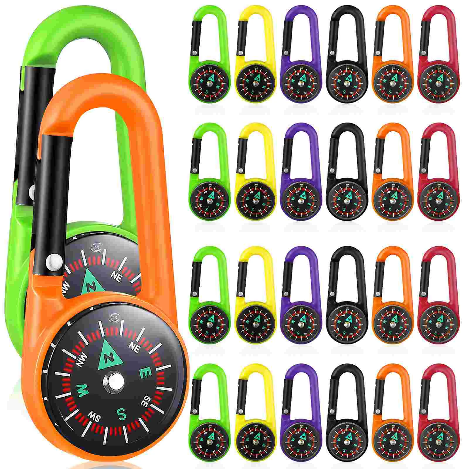 

24 Pcs Climbing Compass Carabiners Outdoor Self Locking Carabiner Keychains for Traveling Hiking Tourism