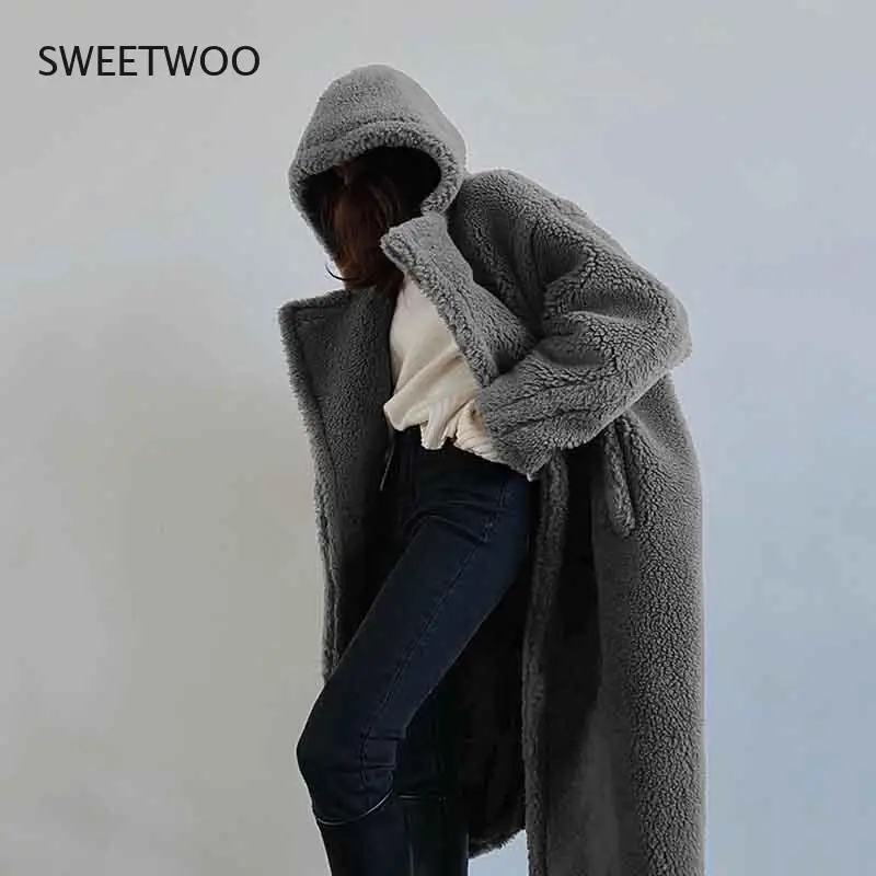 Female Fur Faux Fur Casual Women Coat 2022 Winter Fashion Warm Hooded Lapel Medium Length Women Fur Coat Contracted Slim tide