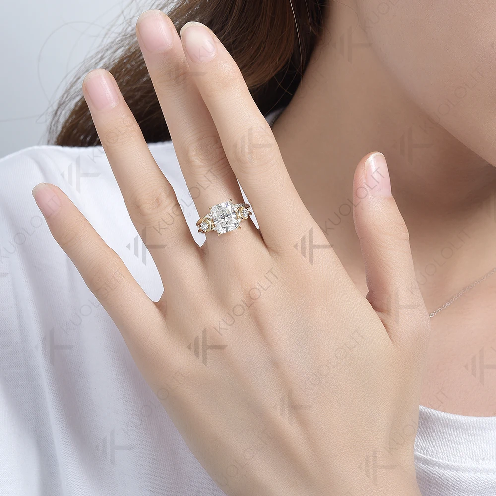 Kuololit 4CT комплект колец с муассанитом для женщин однотонные кольца из желтого