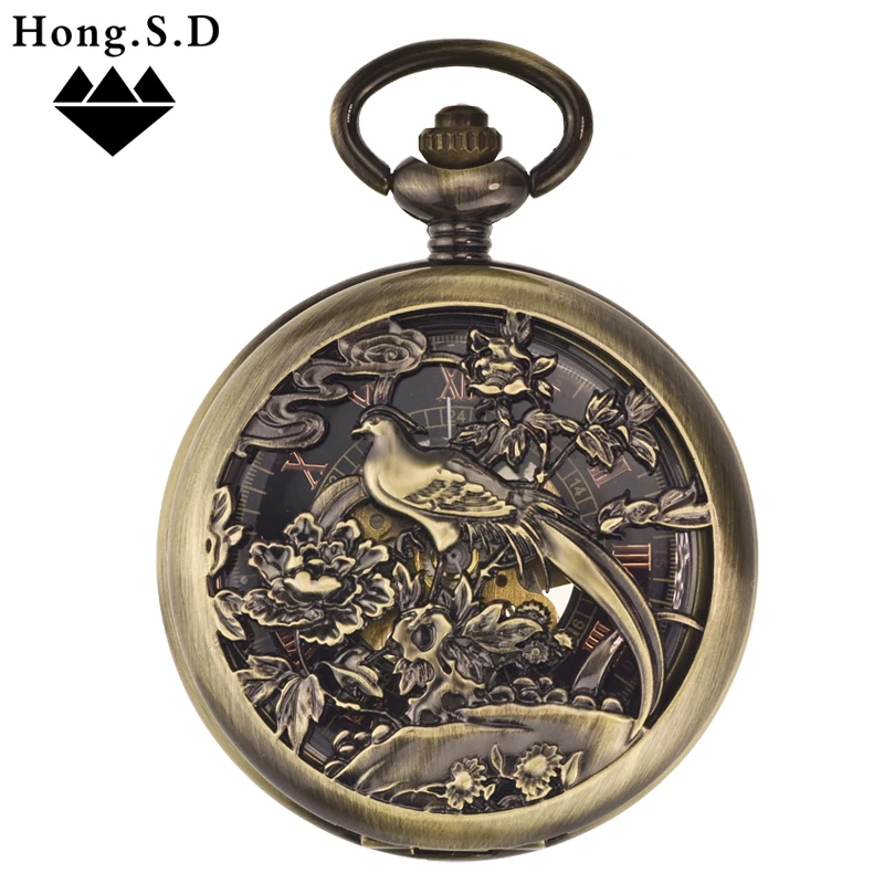 

Beaming Automatic Mechanical Pocket Watch Vintage Old Shanghai Flip Carved Hollow Couple's Watch Sweater Chain