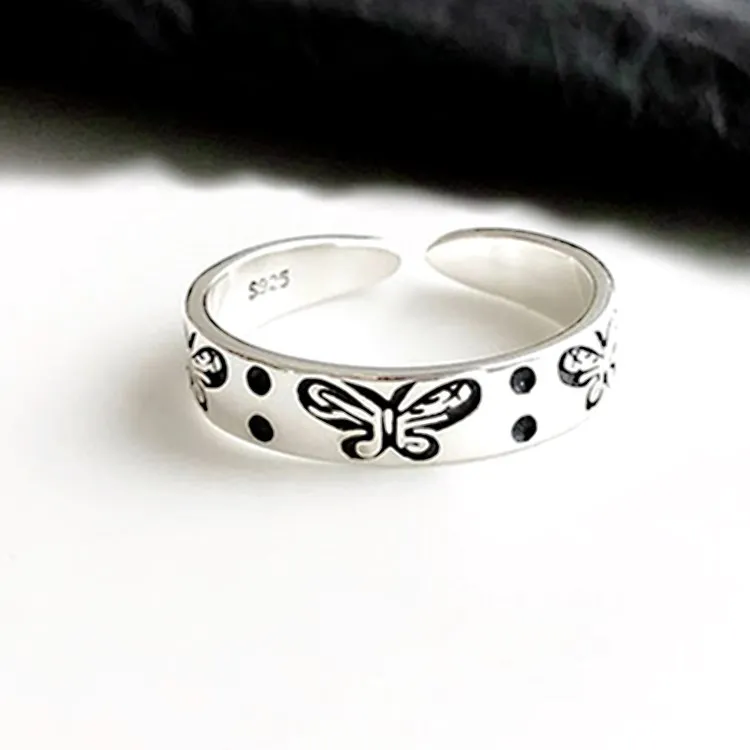 

Vintage 925 Stamp Silver butterfly Rings For Women Aestethic Adjustable Ring Luxury Quality Jewelry Accessories GaaBou Jewellery
