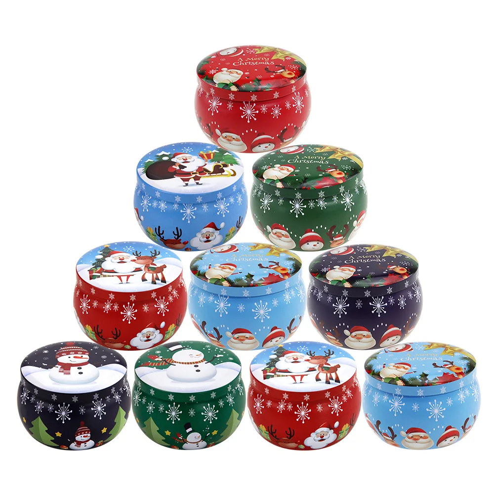 

Mini Christmas Tinplate Box Christmas Candy Gift Packaging Tin Boxes Metal Candle Jar with Lid Handmade Candles Making Container